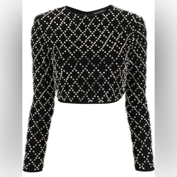 NWT Retrofete Brooks black crystal embellished crop top - Picture 5 of 10